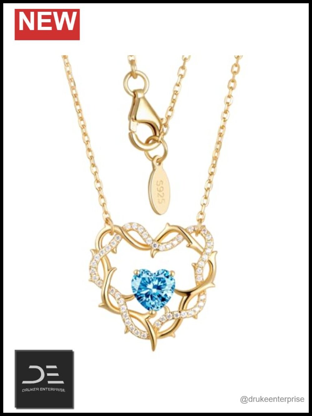 Crown of Thorns Birthstone Pendant Necklace Gold Plated 925 Silver